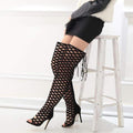 Sexy Peep Toe Cut Out Gladiator Over The Knee High Heels - Boots