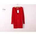 V-neck Shell Button Cardigan - red / One Size - Cardigan