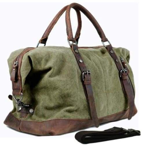 Vintage Military Leather Canvas Duffle Bag - army green / 45cm - Travel Accessories