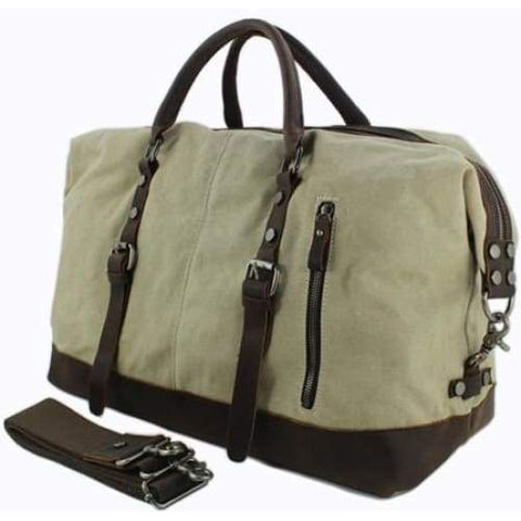 Vintage Military Leather Canvas Duffle Bag - Beige / 45cm - Travel Accessories