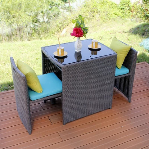 Wicker Chair Three-Piece Tea Table Patio Outdoor Furniture - Square dark gray