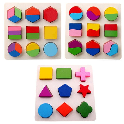Wooden Geometric Educational Block Puzzles - Baby Toys