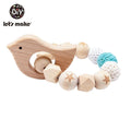Wooden Teether Hedgehog Crochet Beads Wood Bead Baby Teether - Blue Bird