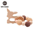 Wooden Teether Hedgehog Crochet Beads Wood Bead Baby Teether - Deer