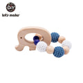 Wooden Teether Hedgehog Crochet Beads Wood Bead Baby Teether - Elephant