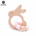 Wooden Teether Hedgehog Crochet Beads Wood Bead Baby Teether - Pink Bunny