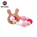 Wooden Teether Hedgehog Crochet Beads Wood Bead Baby Teether - Rabbit