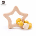Wooden Teether Hedgehog Crochet Beads Wood Bead Baby Teether - Yellow Star